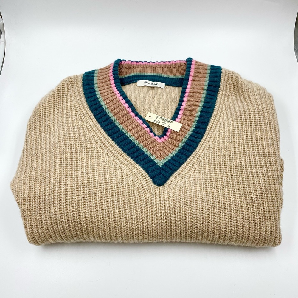 Madewell Tipped Forrest V Neck Sweater Unworn w Tag Size XXS Oversized Comfy - Picture 7 of 9